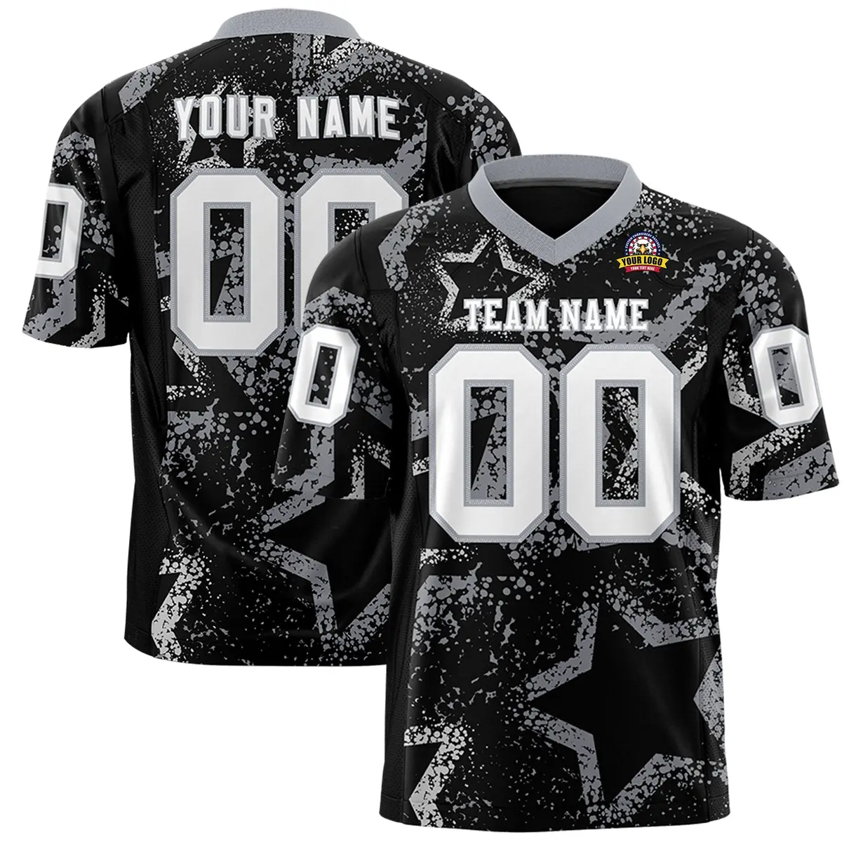 Black Gray-White Star Graffiti Authentic Football Jersey