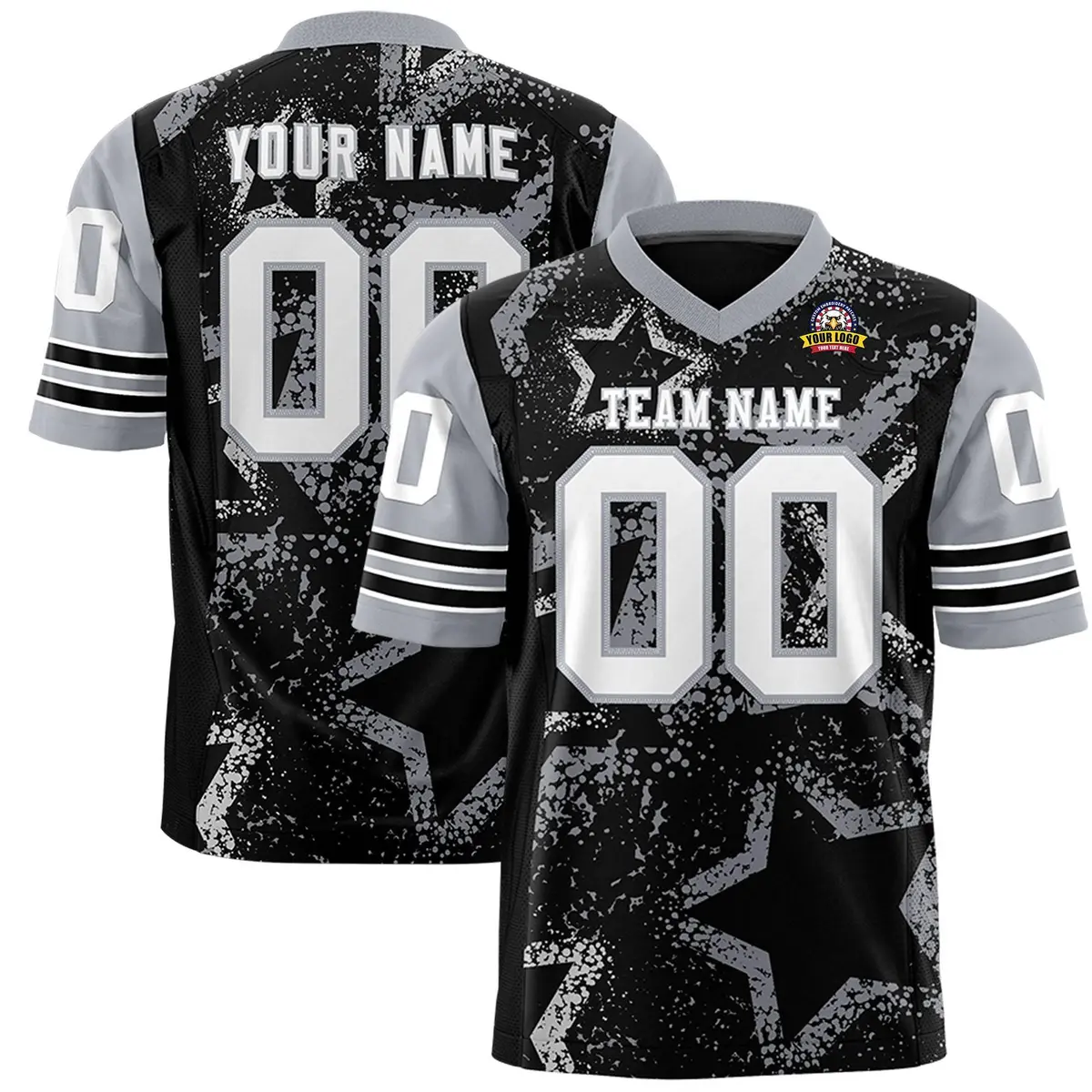 Black Gray-White Star Pattern Authentic Football Jersey