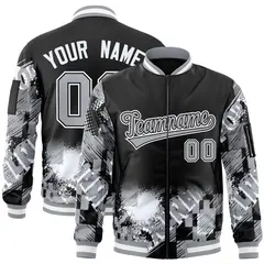 Black Gray-White Street Graffiti Varsity Letterman Jacket