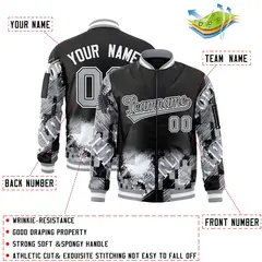 Black Gray-White Street Graffiti Varsity Letterman Jacket 2