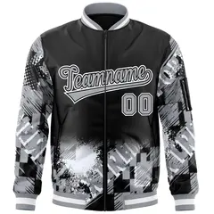 Black Gray-White Street Graffiti Varsity Letterman Jacket 3