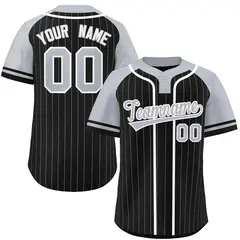 Black Gray-White Stripe Raglan Two-Button Softball Jersey 1