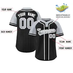 Black Gray-White Stripe Raglan Two-Button Softball Jersey 2
