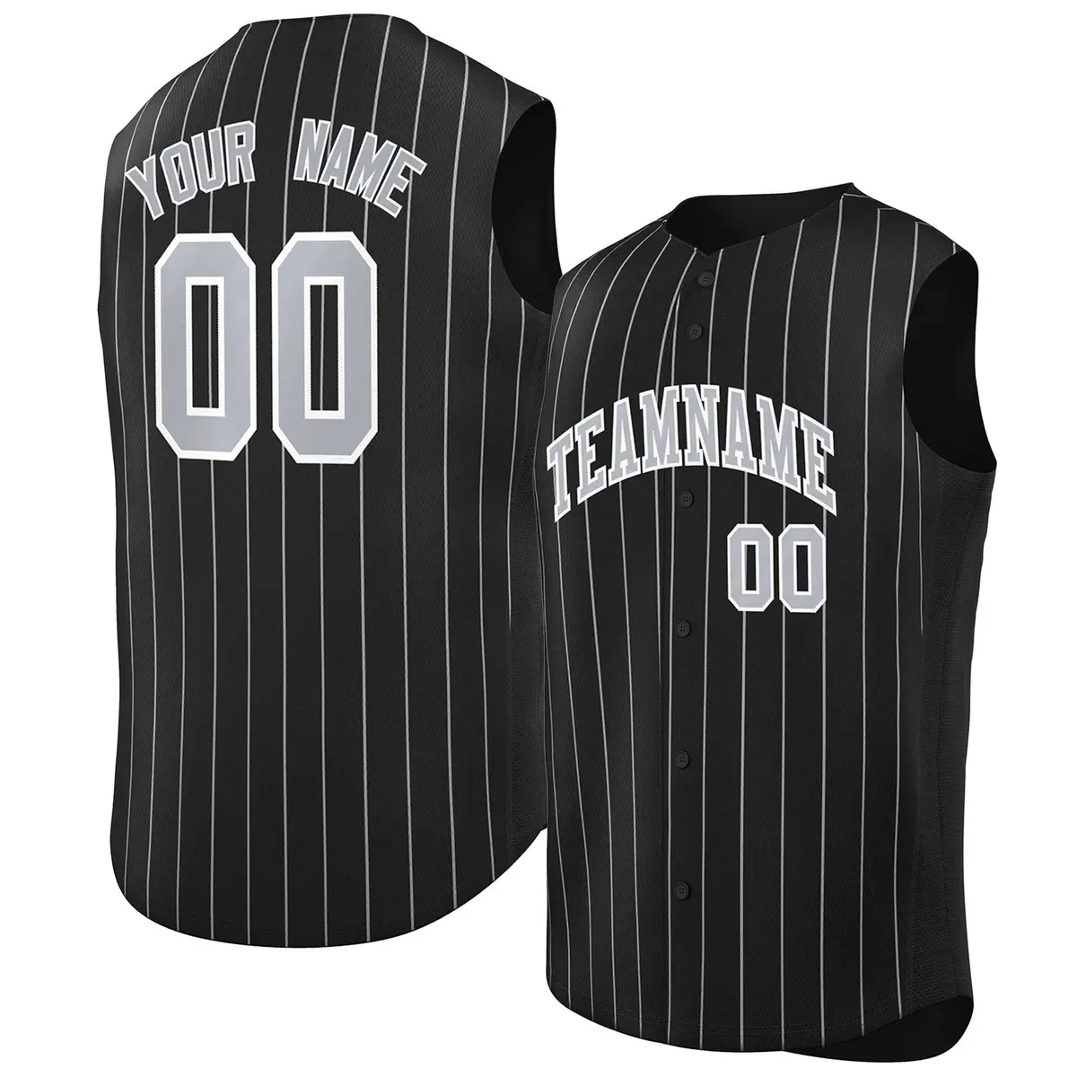 Black Gray-White Striped Sleeveless Fashion Baseball Jersey
