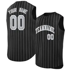 Black Gray-White Striped Sleeveless Fashion Baseball Jersey