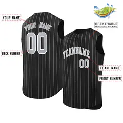 Black Gray-White Striped Sleeveless Fashion Baseball Jersey 2
