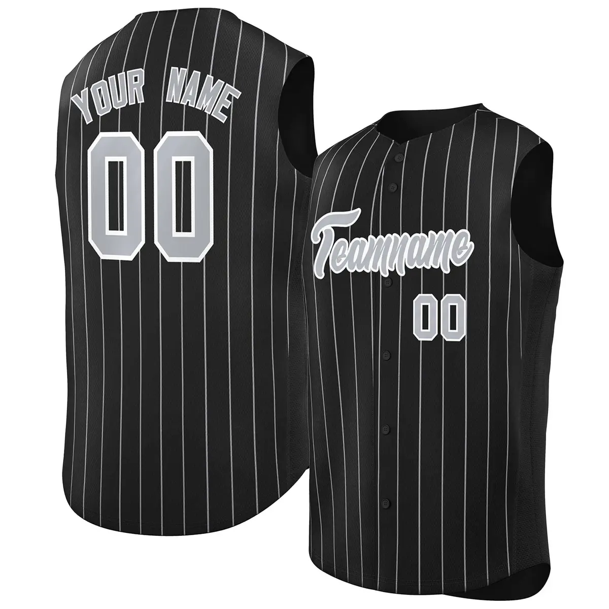 Black Gray-White Striped Sleeveless Fashion Baseball Jersey