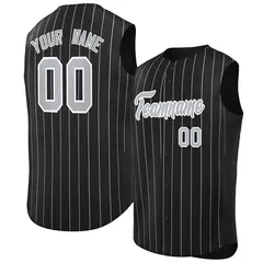 Black Gray-White Striped Sleeveless Fashion Baseball Jersey