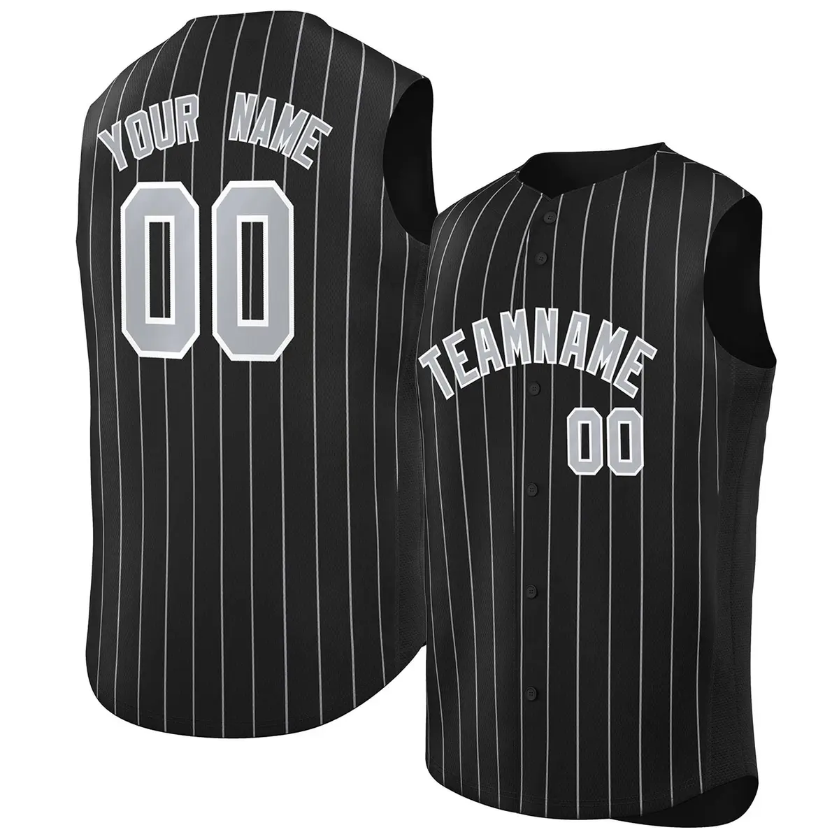 Black Gray-White Striped Sleeveless Fashion Baseball Jersey