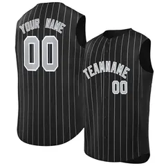 Black Gray-White Striped Sleeveless Fashion Baseball Jersey