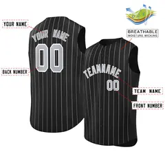 Black Gray-White Striped Sleeveless Fashion Baseball Jersey 2