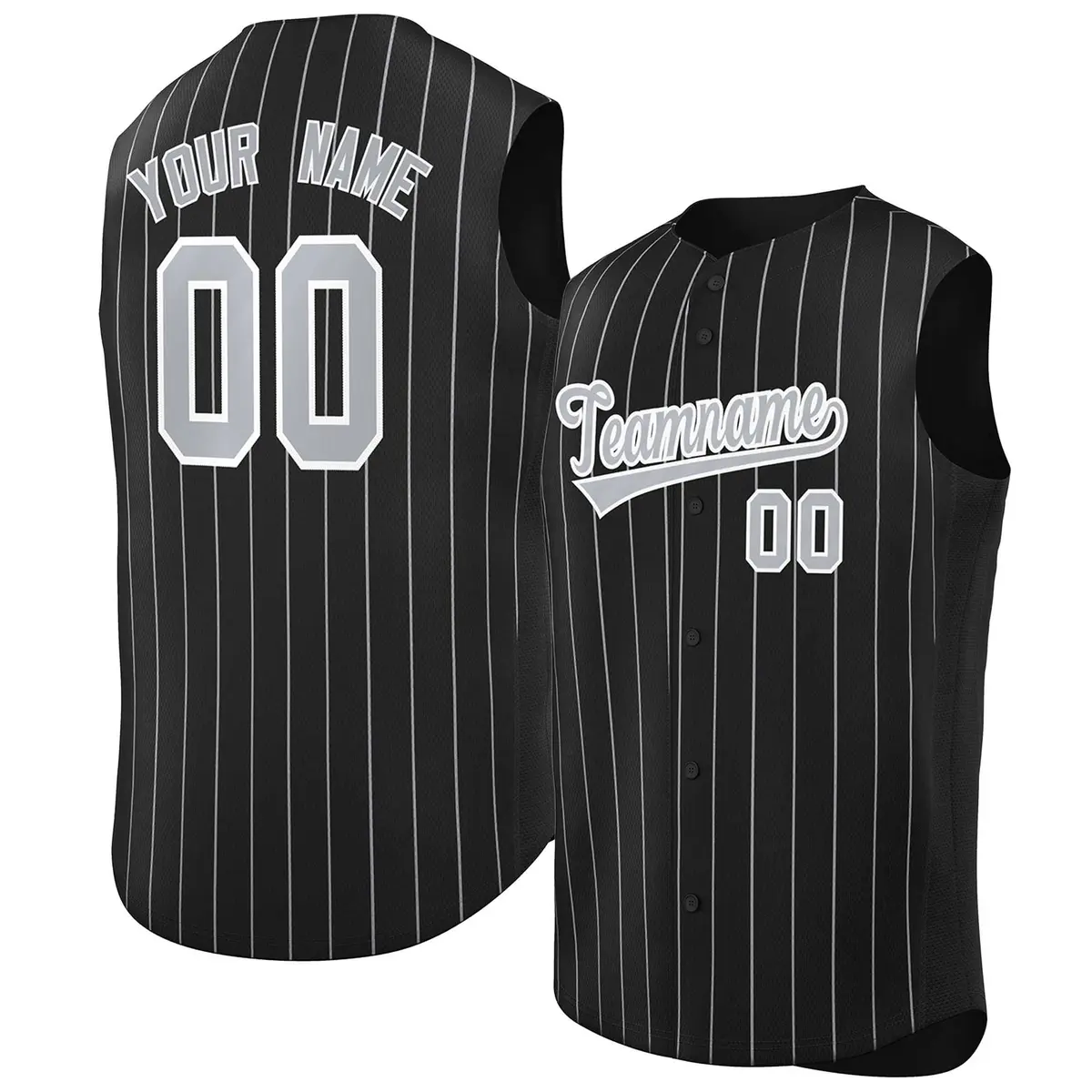 Black Gray-White Striped Sleeveless Fashion Baseball Jersey