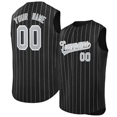 Black Gray-White Striped Sleeveless Fashion Baseball Jersey 1