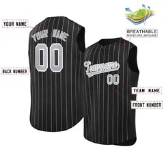 Black Gray-White Striped Sleeveless Fashion Baseball Jersey 2