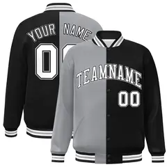 Black Gray-White Two Tone Split Full-Snap Varsity Jacket