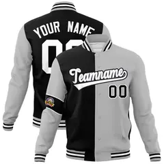 Black Gray-White Two Tone Split Letterman Varsity Jacket 1