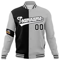 Black Gray-White Two Tone Split Letterman Varsity Jacket 5