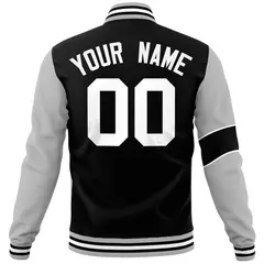 Black Gray-White Two Tone Split Letterman Varsity Jacket 6