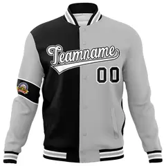 Black Gray-White Two Tone Split Letterman Varsity Jacket 5