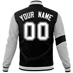 Black Gray-White Two Tone Split Letterman Varsity Jacket 6