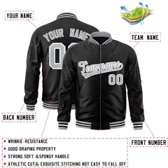 Black Gray-White Varsity Full-Zip Letterman Bomber Jacket 2