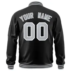 Black Gray-White Varsity Full-Zip Letterman Bomber Jacket 4