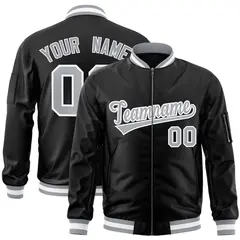 Black Gray-White Varsity Full-Zip Letterman Bomber Jacket 1