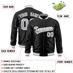 Black Gray-White Varsity Full-Zip Letterman Bomber Jacket 2