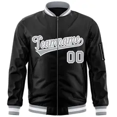 Black Gray-White Varsity Full-Zip Letterman Bomber Jacket 3