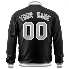 Black Gray-White Varsity Full-Zip Letterman Bomber Jacket 4