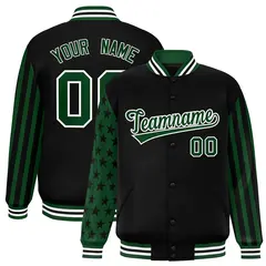 Black Green American Flag Varsity Raglan Letterman Bomber Jacket 1
