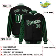 Black Green American Flag Varsity Raglan Letterman Bomber Jacket 2