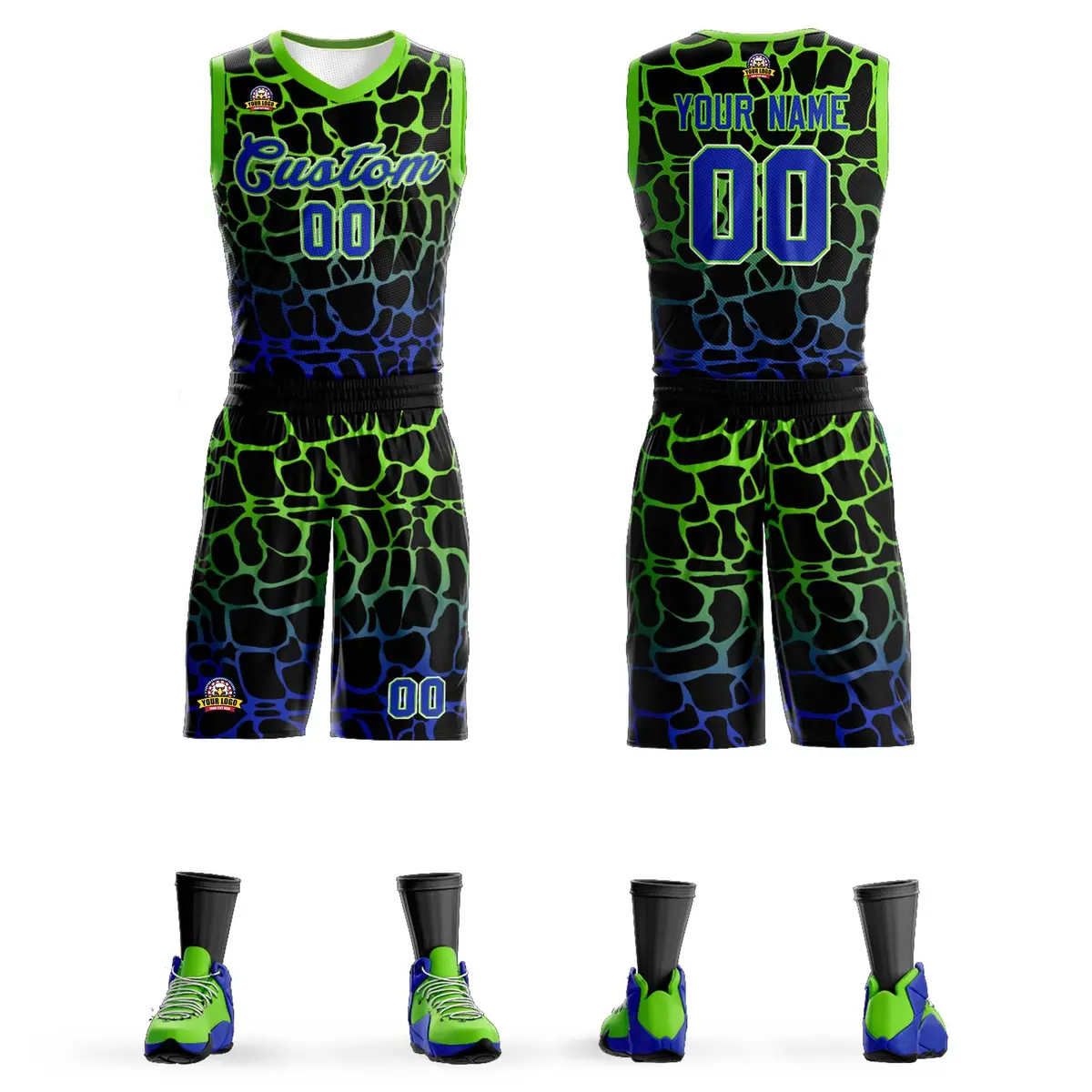 Black Green-Blue Spotted Graffiti Pattern Basketball Jersey