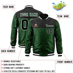 Black Green Color Block Full-Zip Varsity Letterman Jacket 2