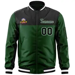 Black Green Color Block Full-Zip Varsity Letterman Jacket 3
