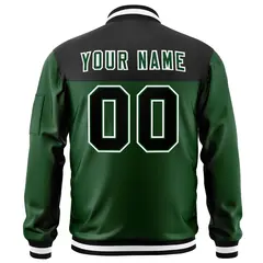 Black Green Color Block Full-Zip Varsity Letterman Jacket 4