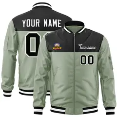 Black Green Color Block Full-Zip Varsity Letterman Jacket 1