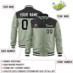 Black Green Color Block Full-Zip Varsity Letterman Jacket 2