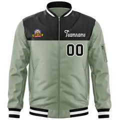 Black Green Color Block Full-Zip Varsity Letterman Jacket 3