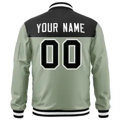 Black Green Color Block Full-Zip Varsity Letterman Jacket 4