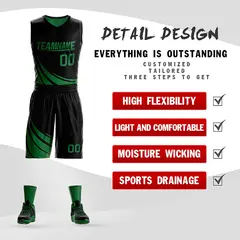 Black Green Double Side Sets Sportswear Basketball Jersey 2
