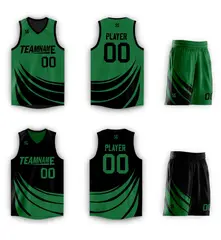 Black Green Double Side Sets Sportswear Basketball Jersey 3