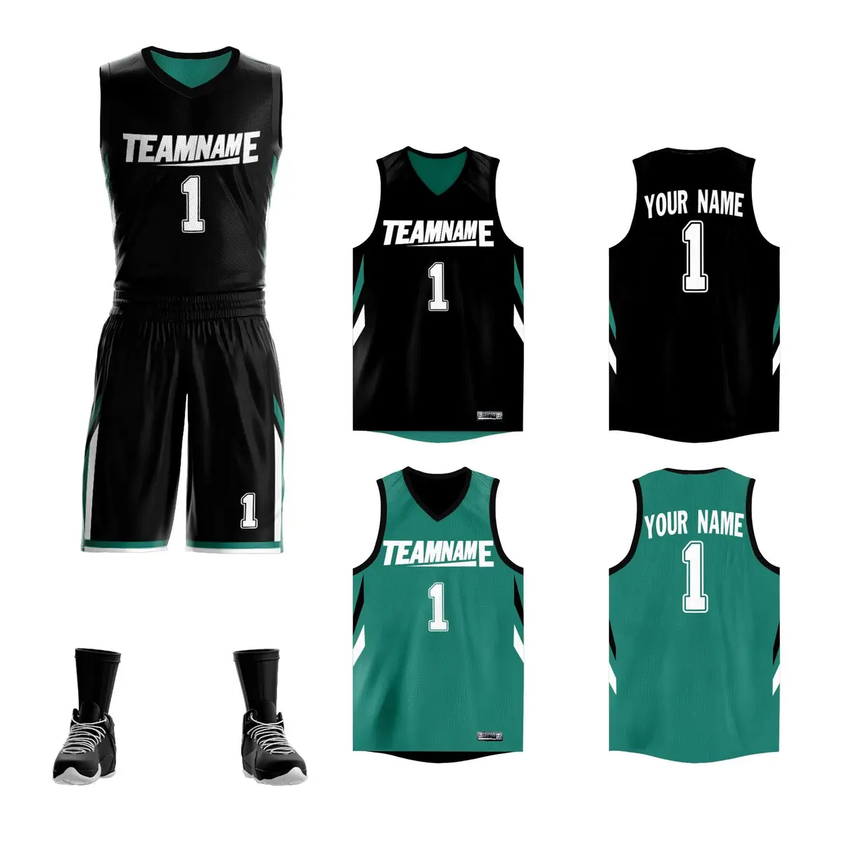 Black Green Double Side Sets Sportswear Basketball Jersey