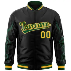 Black Green Dragon Head Graffiti Letterman Bomber Jacket 3