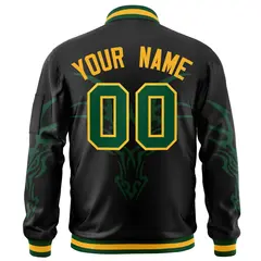 Black Green Dragon Head Graffiti Letterman Bomber Jacket 4