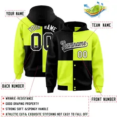 Black Green Four Squares Color Block Varsity Letterman Jacket Hoodie 4