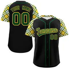 Black Green-Gold Raglan Sleeves Authentic Baseball Jersey
