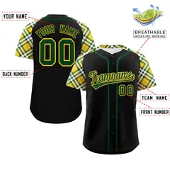 Black Green-Gold Raglan Sleeves Authentic Baseball Jersey 2