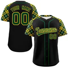 Black Green-Gold Raglan Sleeves Authentic Baseball Jersey 1