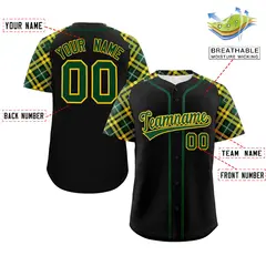 Black Green-Gold Raglan Sleeves Authentic Baseball Jersey 2